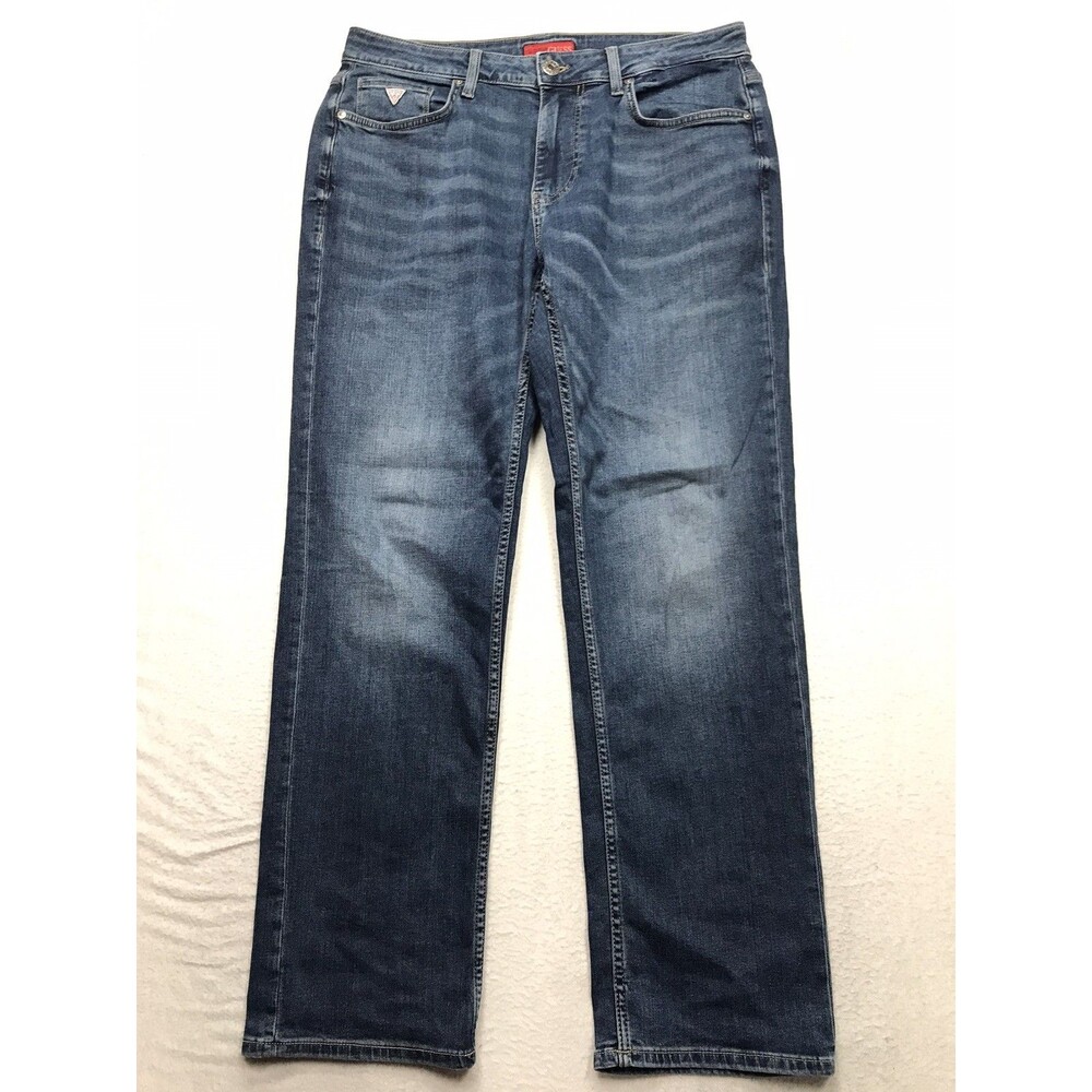 GUESS Desmond Jeans Men 32(34x31 fit) Tapered Dark Wash Whiskered Stretch